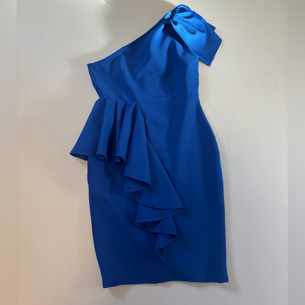 Blue asymmetrical professional dress